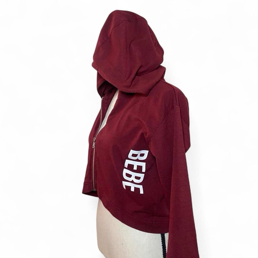 Bebe Cropped Zip Up Red Hoodie Women's Size Small Logo